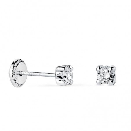 clous d'oreilles fermoir à visser, or blanc 18 carats et zircon de 3 mm
