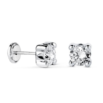 clous d'oreilles fermoir à vis sécurisé, or jaune 18 carats et zircon de 5 mm