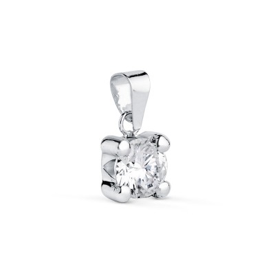 pendentif solitaire en zircone 6mm et or blanc 18 carats