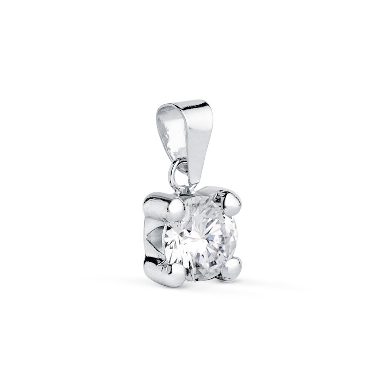 pendentif solitaire en zircone 6mm et or blanc 18 carats