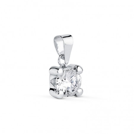 pendentif solitaire en zircone 6mm et or blanc 18 carats