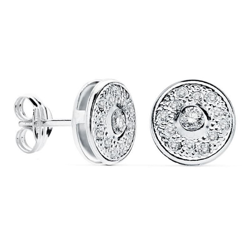 Boucles d’oreilles cercle en or blanc 18 carats et zircon solitaire – Élodie