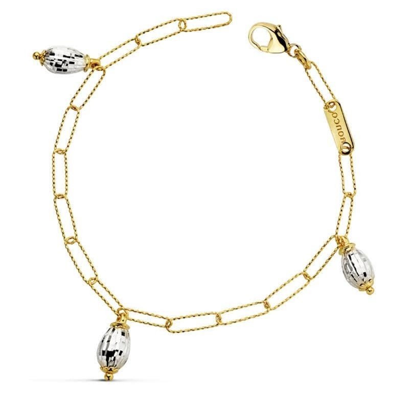 Bracelet Aurélia – Or bicolore 18 carats, maillons rectangulaires et gouttes facettées
