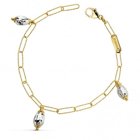 Bracelet Aurélia – Or bicolore 18 carats, maillons rectangulaires et gouttes facettées