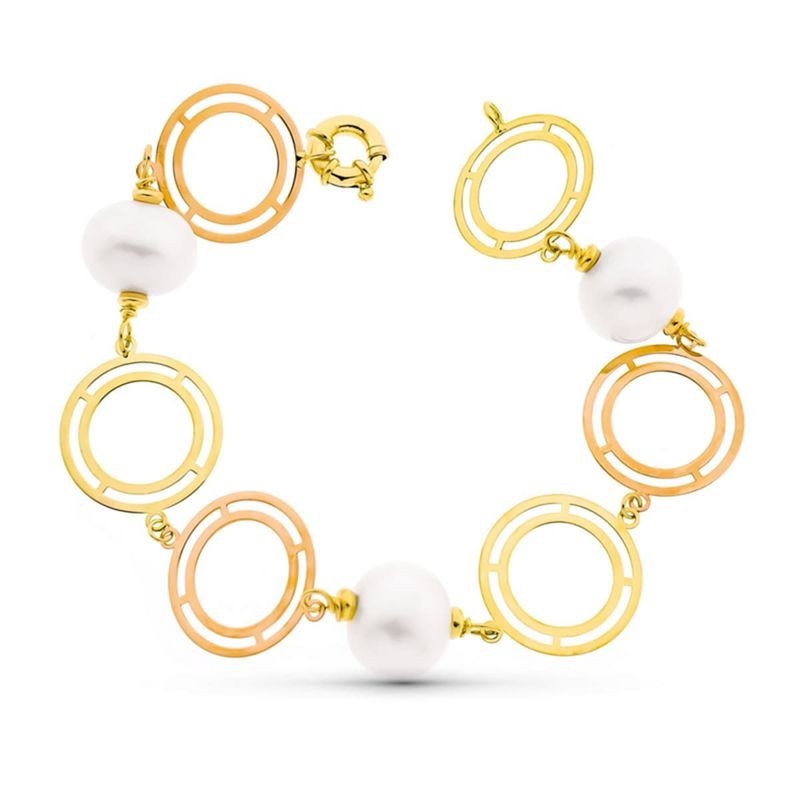 Bracelet or rose et jaune bicolore 18 carats et perles de culture - Sabrina