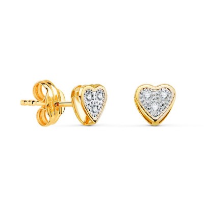 Boucles d'oreilles en or 18k avec coeur bicolore et zircon - Ariane