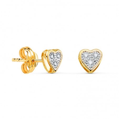 Boucles d'oreilles en or 18k avec coeur bicolore et zircon - Ariane