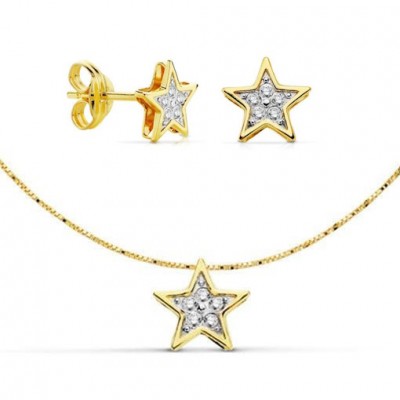 Parure Solène – Collier et boucles Étoile en or bicolore 18 carats et zirconia