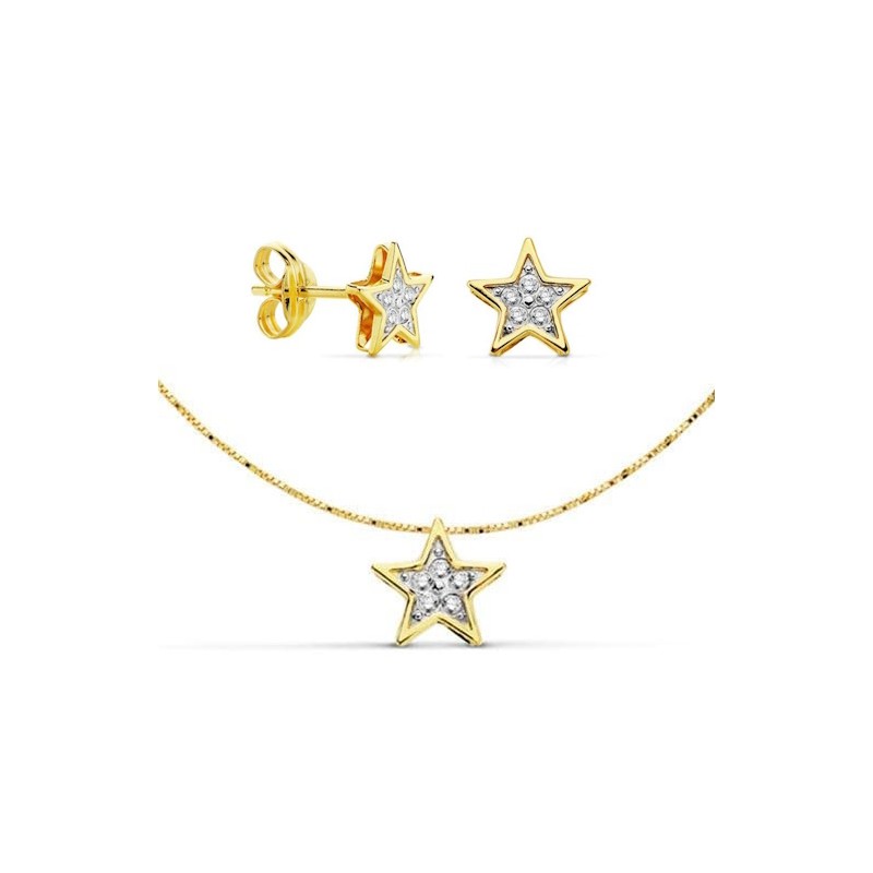Parure Solène – Collier et boucles Étoile en or bicolore 18 carats et zirconia