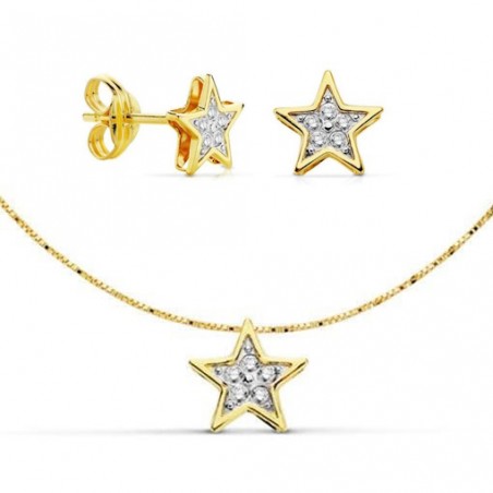 Parure Solène – Collier et boucles Étoile en or bicolore 18 carats et zirconia