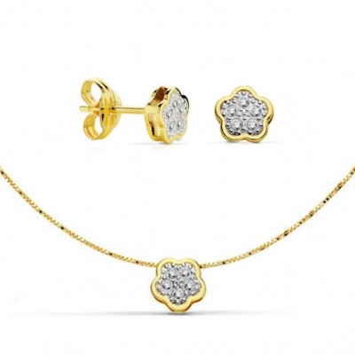 Parure Fleur en or bicolore 18 carats et zirconia – Cléa