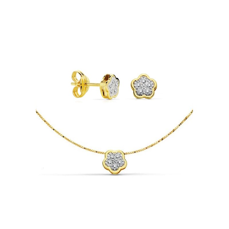 Parure Fleur en or bicolore 18 carats et zirconia – Cléa