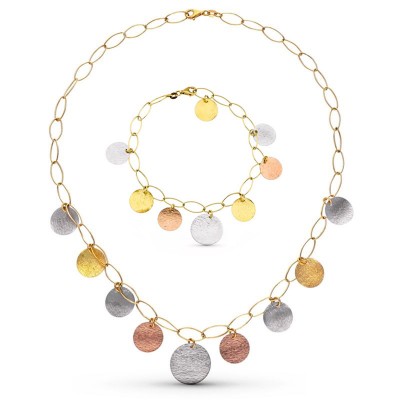 Parure Chapitas – Collier et bracelet en or trois tons 18k, médaillons texturés