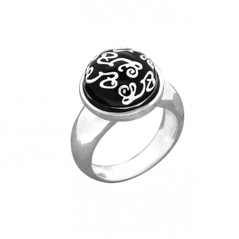 Bague créateur femme, Argent & cabochon noir griffé, Zoé Bijoux - Lyn&Or Bijoux