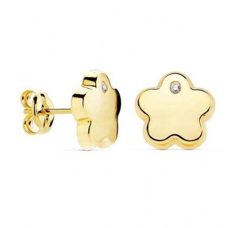 Boucles Abby – Puces Fleur en or jaune 18 carats et zircon