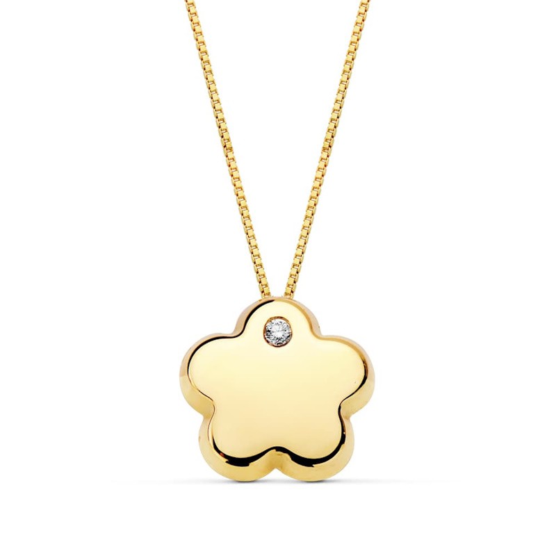 Collier et pendentif Abby – Fleur en or jaune 18 carats et zircon