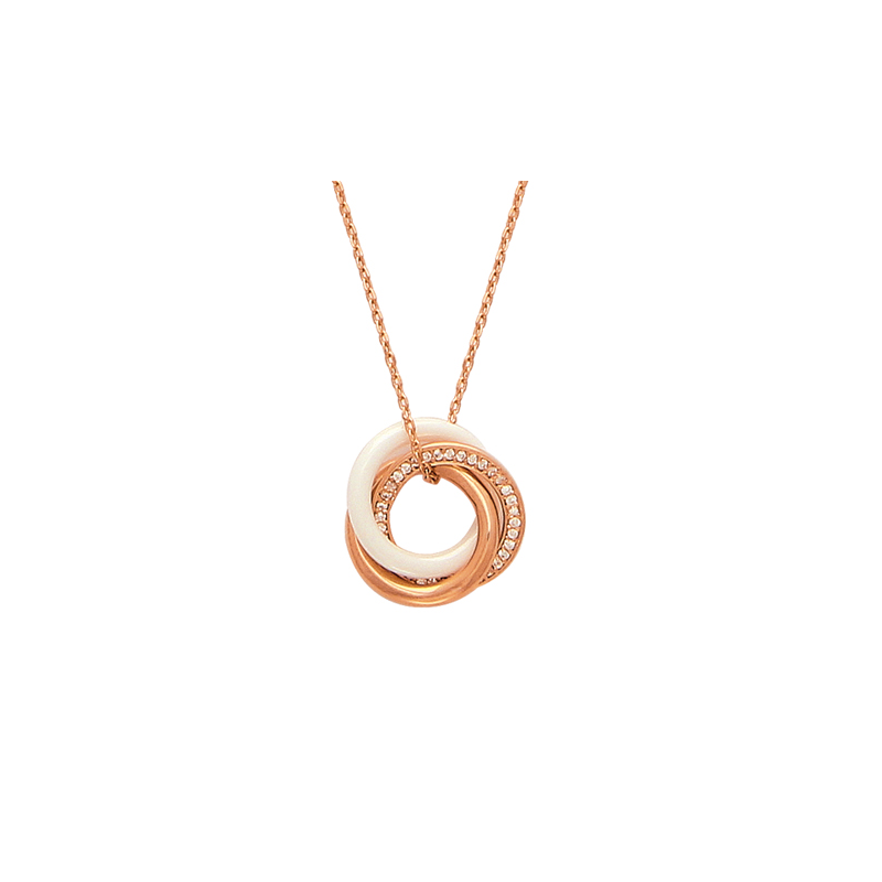 Collier Élena – Plaqué or rose 18 carats, zirconium et céramique blanche