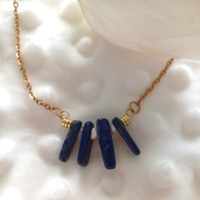 Collier femme & pendentif pierres naturelles bleues