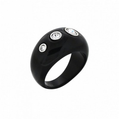 Bague Gaudron noire, argent, Swarovski LZB pour femme - Shangaï - Lyn&Or Bijoux