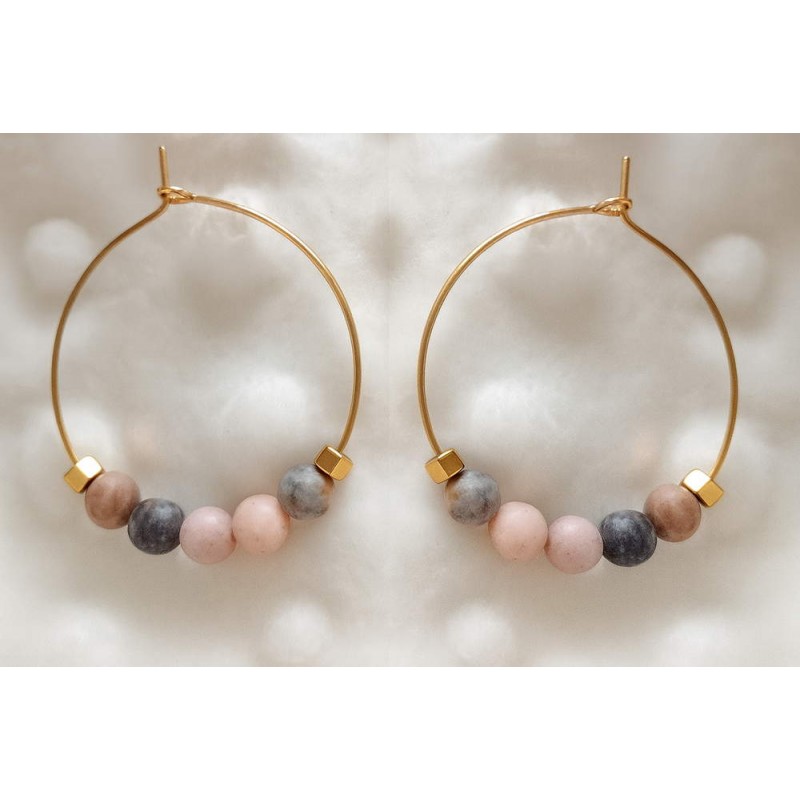 Créoles dorées & jaspe zèbre rose – Aurora