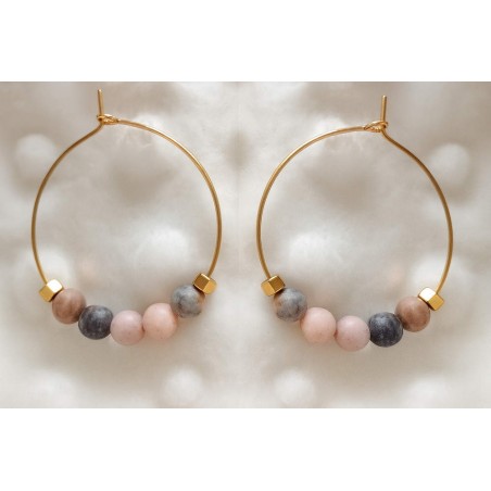 Créoles dorées & jaspe zèbre rose – Aurora