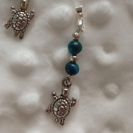 Pendentif Turtle – Argent 925 & œil de tigre bleu