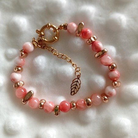 Bracelet Soraya – Pierre persane rose & acier doré, fermoir bouée