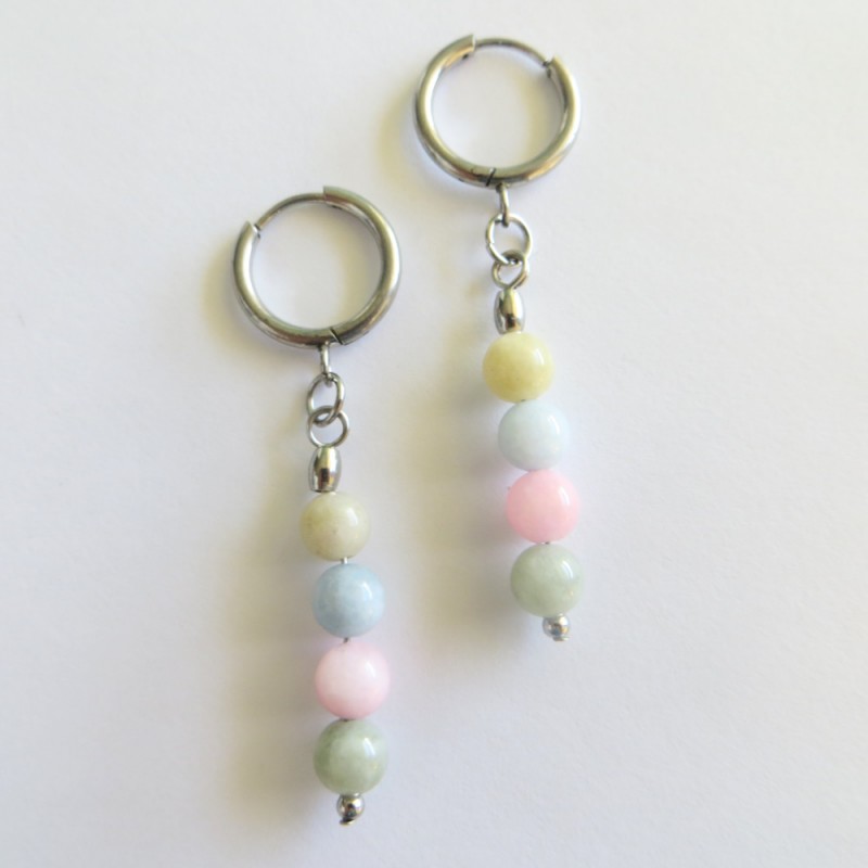 Boucles d’oreilles Pastelia – Agate morganite pastel & acier argenté