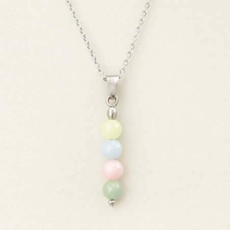 Collier Pastelia – Agate morganite pastel & acier argenté par Créalyn