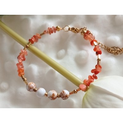 joli bracelet en pierre naturelles orange et blanc