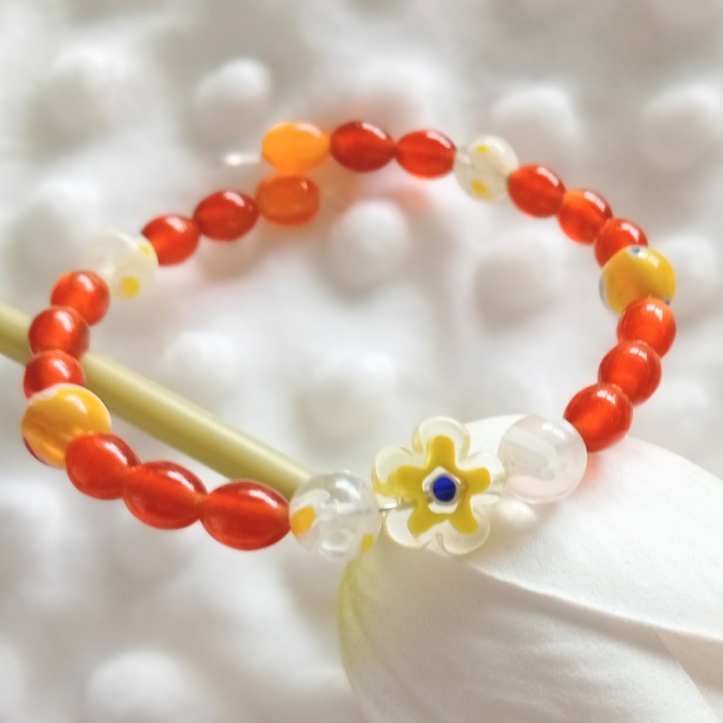 Bracelet Girasole – Acier argenté et perles de Murano jaune & orange