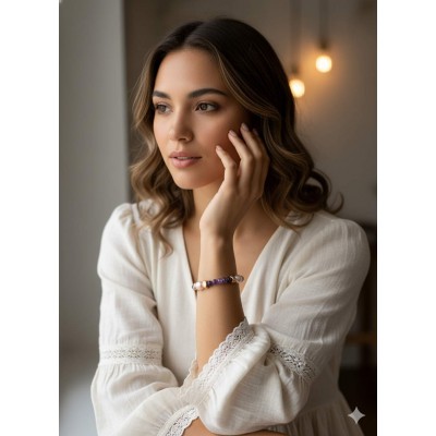 femme portant le bracelet murmure d'améthyste de créalyn