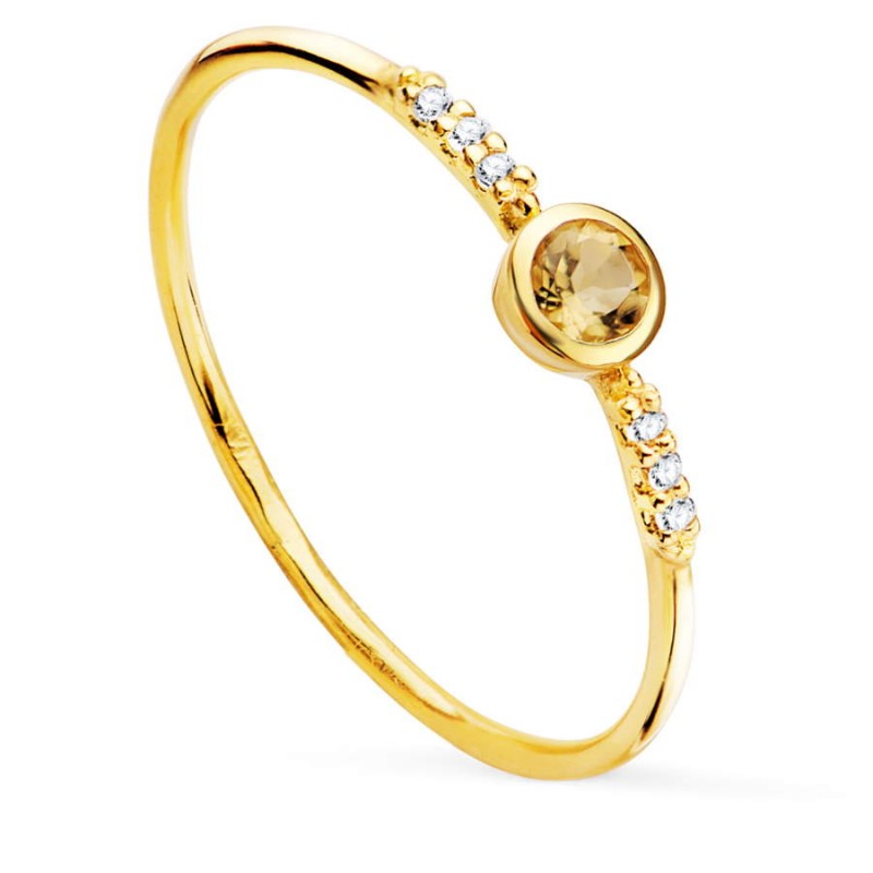Bague Astria or jaune 18K et diamants, pierre centrale citrine jaune-orange, éclatante