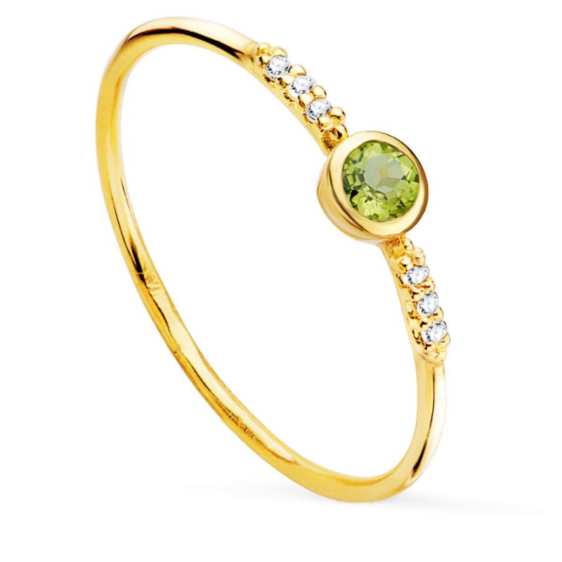Bague Astria or jaune 18K et diamants, pierre centrale péridot vert vif, bijou fin