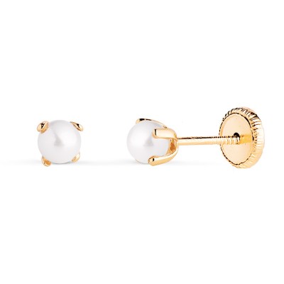 Boucle d'oreille Amandine or jaune 18K, perle de culture blanche 3mm, fermoir à vis
