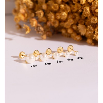 Boucles d'oreilles Amandine or 18K et perles de culture avec fermoirs à vis, vues de face et de dos pour sécurité