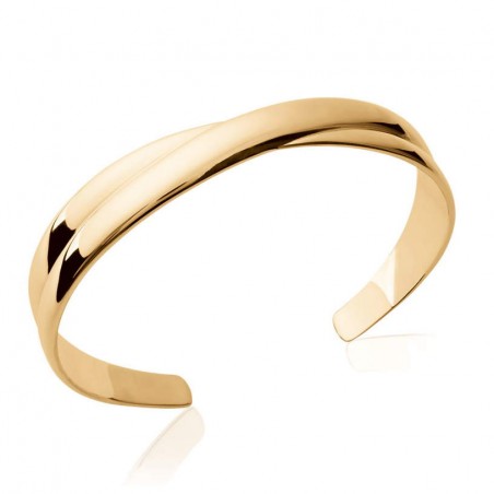 Gros plan bracelet jonc Adalia en plaqué or jaune 18K, design croisé brillant, sur fond blanc