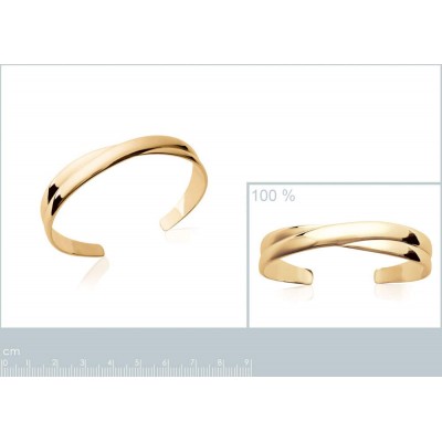 Bracelet jonc plaqué or 18K, design croisé, mesures et dimensions affichées