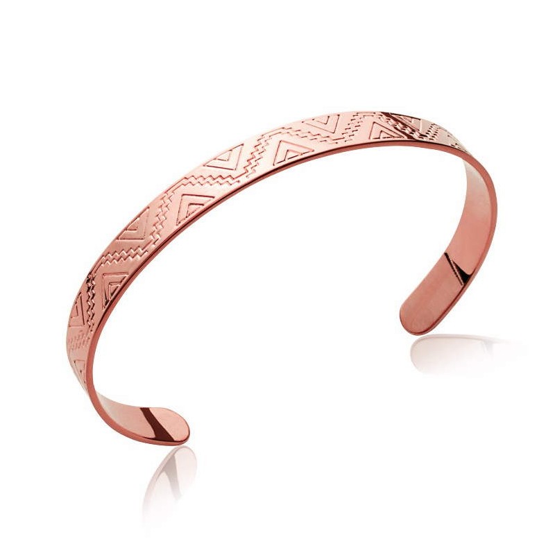 Bracelet jonc Ethnéa en plaqué or rose 18K, motif tribal gravé, design ouvert élégant