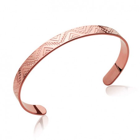 Bracelet jonc Ethnéa en plaqué or rose 18K, motif tribal gravé, design ouvert élégant