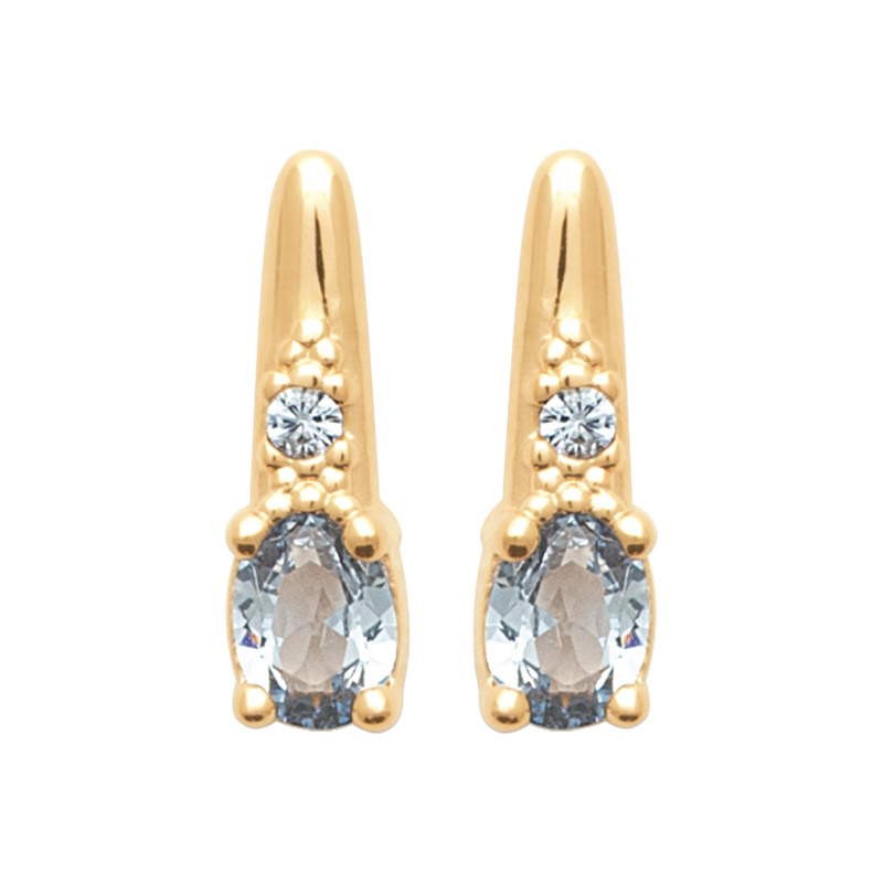 Boucles d'oreilles femme en plaqué or & aigue-marine synthétique - Dina