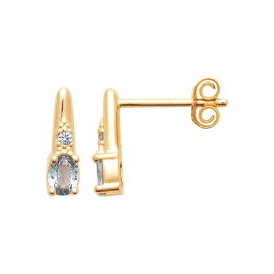 détail des boucles d'oreilles Dina, or et bleu, vue de profil