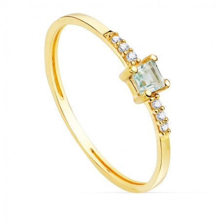 Promesse - Bague en or, diamant & aigue‑marine carrée
