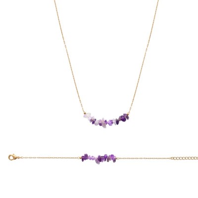 Parure femme, bracelet & collier, améthyste & plaqué or - Sillage