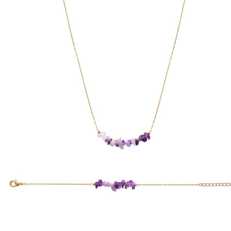 Parure femme, bracelet & collier, améthyste & plaqué or - Sillage