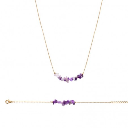 Parure femme, bracelet & collier, améthyste & plaqué or - Sillage