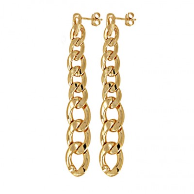 Boucles d’oreilles longues en plaqué or Solana, maille chaîne brillante, longueur 5.5 cm
