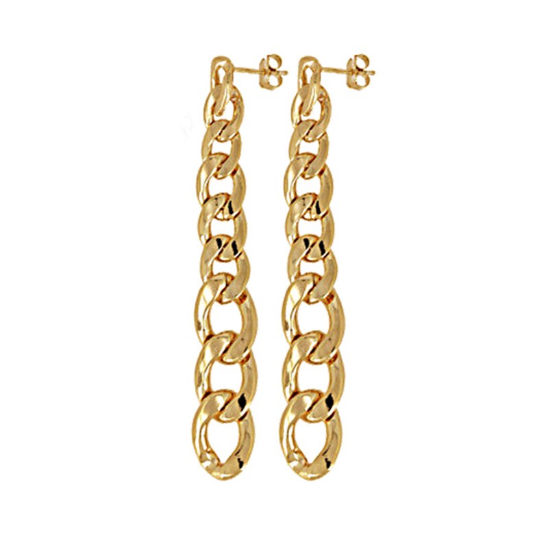 Boucles d’oreilles longues en plaqué or Solana, maille chaîne brillante, longueur 5.5 cm