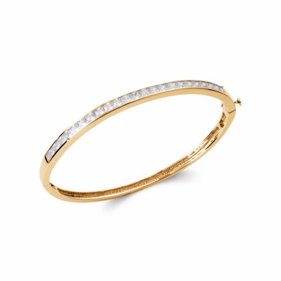 Bracelet femme, jonc plaqué or & rangée de zircon - Angèle