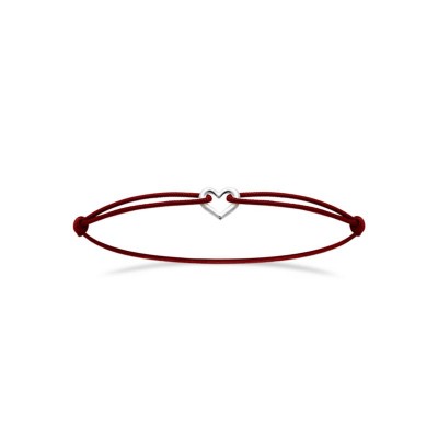 Bracelet romantique, cordon réglable rouge passion, coeur argent doré
